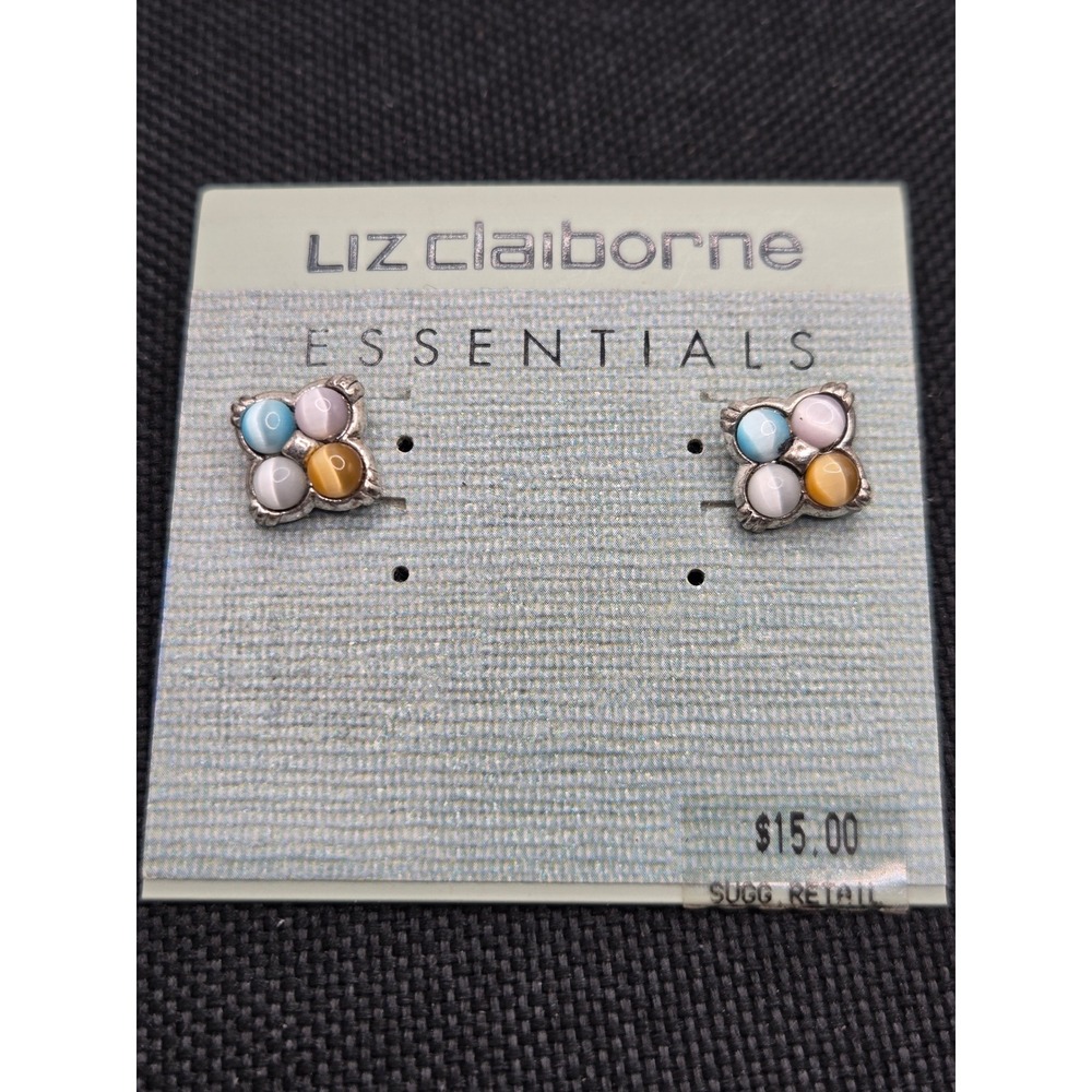 Liz Claiborne Essentials Multi Color Cabochon Floral Stud Earrings Steel Post